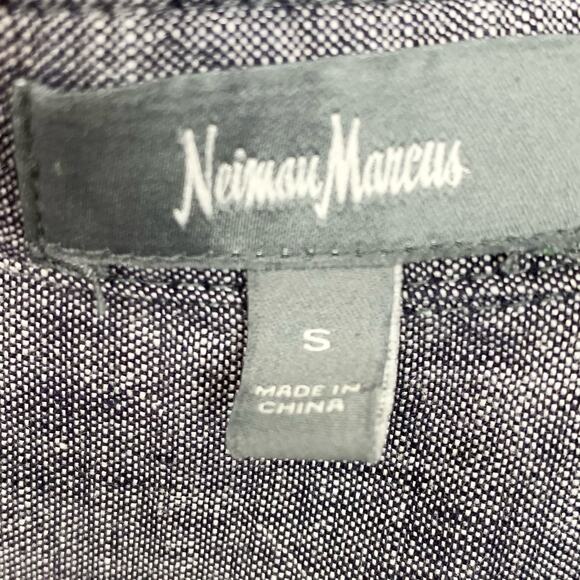 Neiman Marcus Womens Linen Shirtdress Roll Tab Sleeves Blue Mini Size Small - Picture 3 of 11